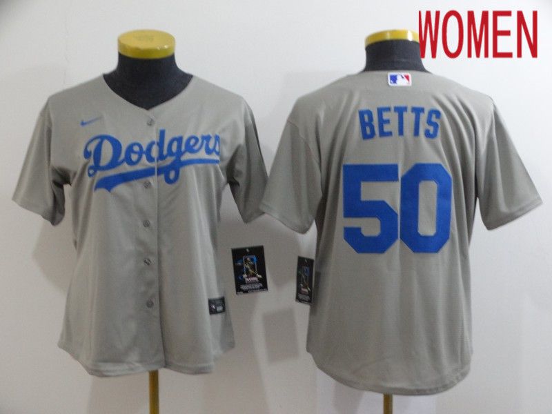 Women Los Angeles Dodgers #50 Betts Grey Nike Game MLB Jerseys